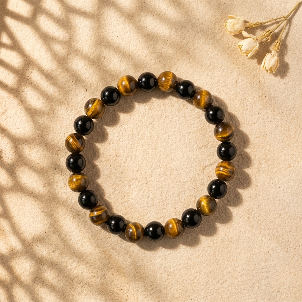 Tiger Eye and Black Agate Bracelet.