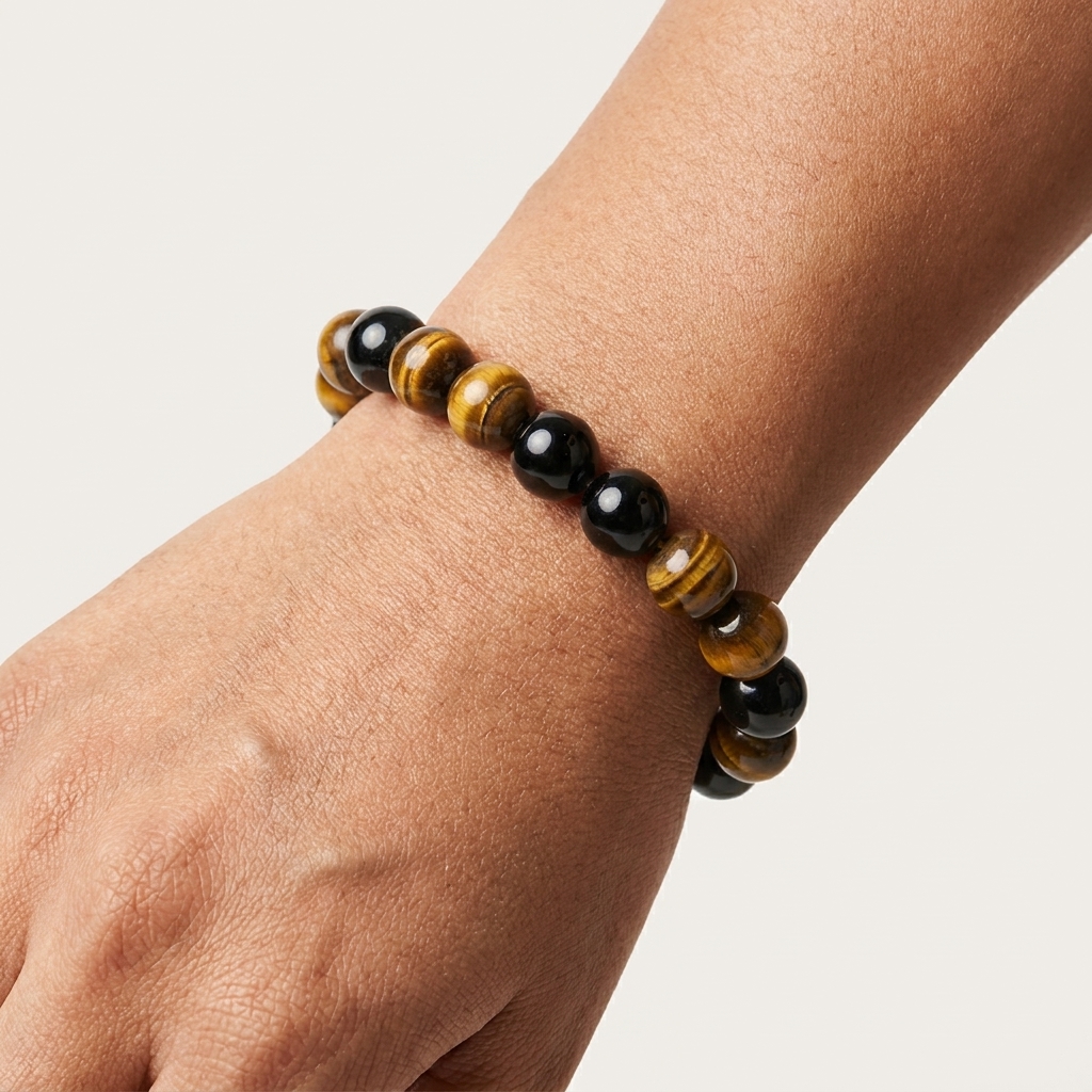 Tiger Eye and Black Agate Bracelet.