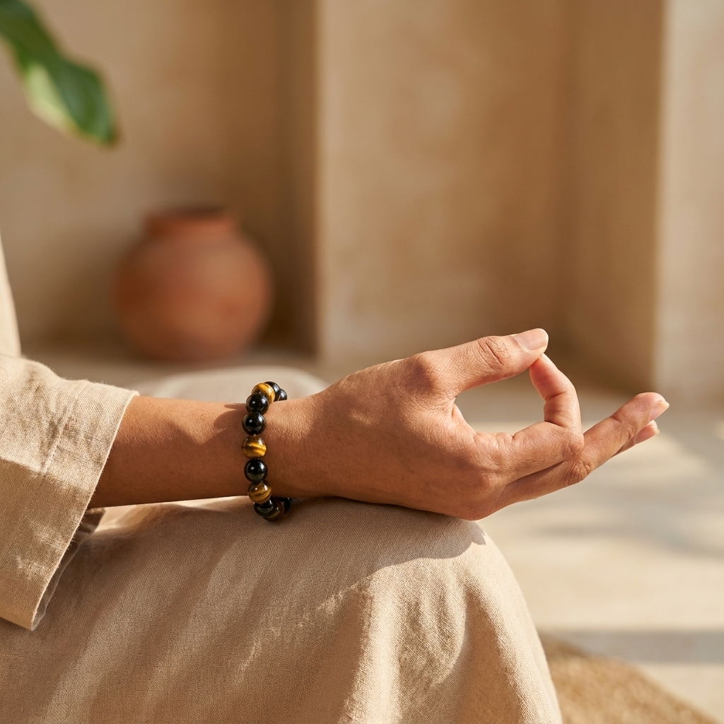 Tiger Eye and Black Agate Bracelet.