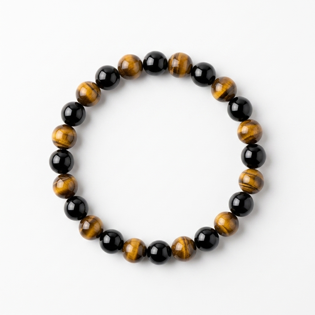 Tiger Eye and Black Agate Bracelet.