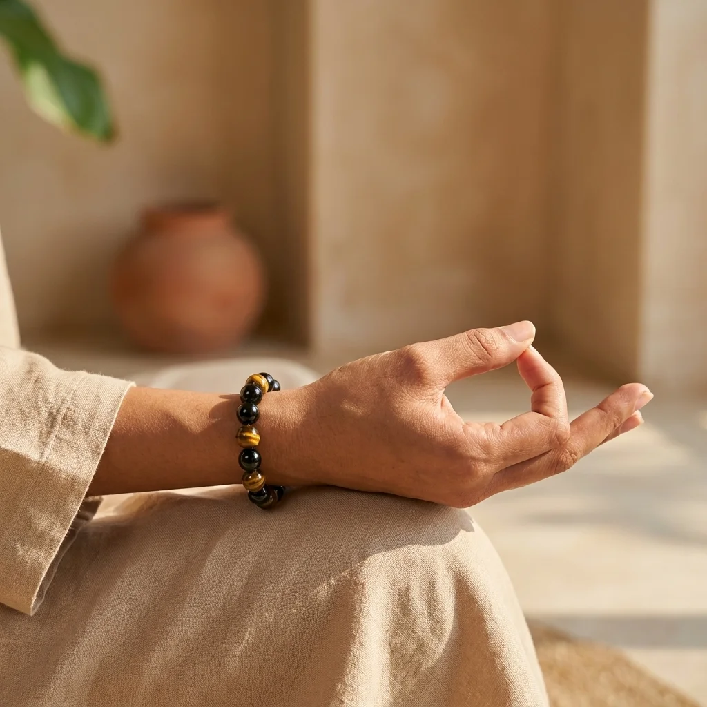 Tiger Eye and Black Agate Bracelet.